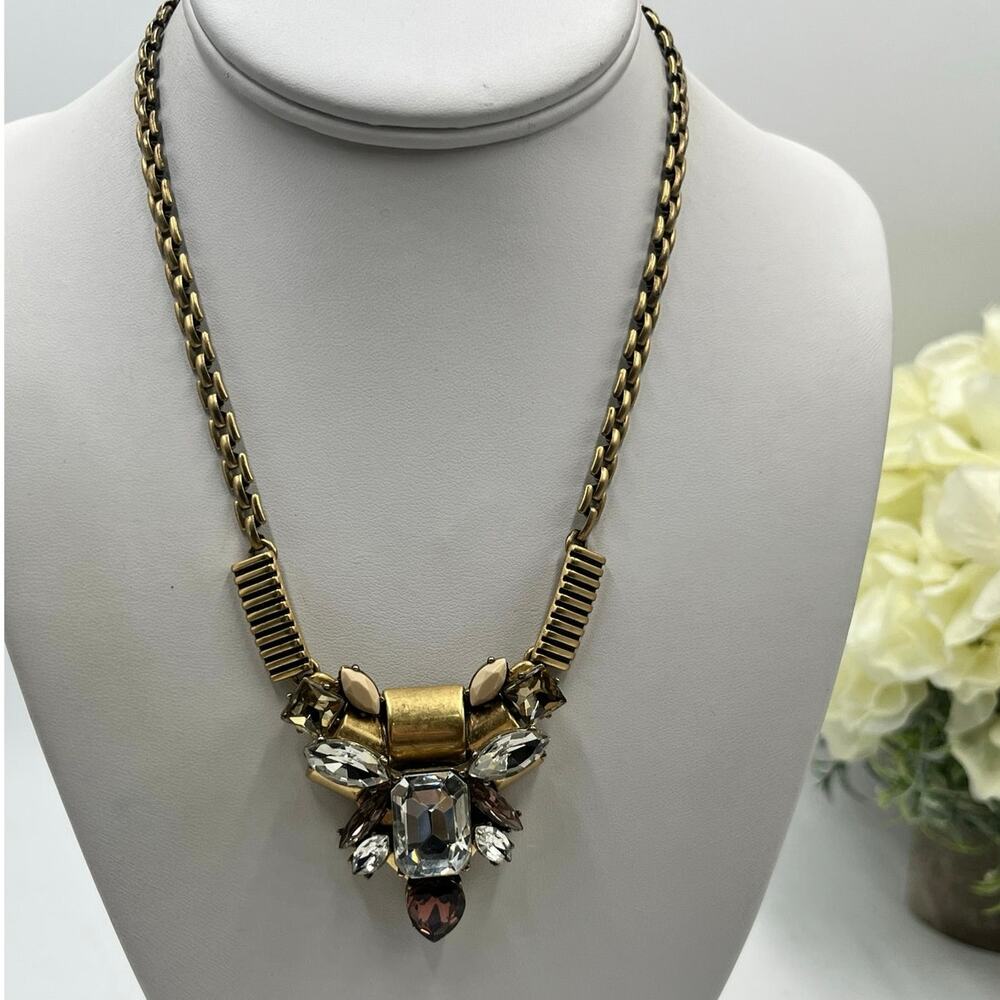 J. Crew Chunky Gold Tone‎ Topaz Rhinestone Jeweled Statement Necklace